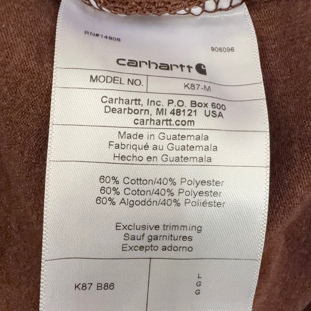 Carhartt K87 Mens Large Loose Fit Pocket T Shirt Brown Cotton Polyester‎ - Picture 9 of 12